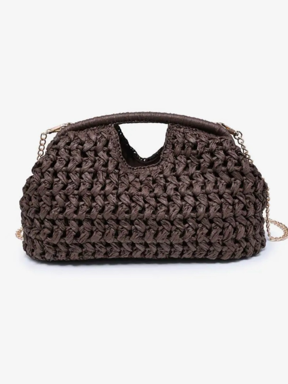 NWT Chocolate Brown Woven Crossbody Summer Straw Top Handle Statement Hand Bag